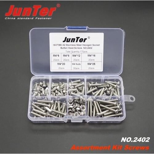 High-quality 170pcs M4 (4mm) A2 Stainless Steel ISO7380 Button Head Allen Bolts Hex Socket Screws With Nuts Kit NO.2402