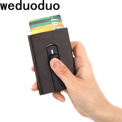 Weduoduo High Quality Credit Card Holder PU Leather Aluminium Card Wallet Men Business ID Card Holder Popup Automatically