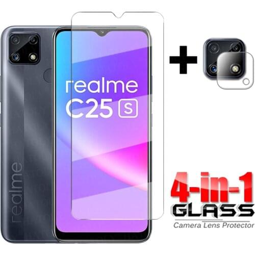 4-in-1 Glass on Realme C25s Full Glue Tempered Glass For Oppo Realme C25 s HD Clear Screen Protector Realme C25s Camera Glass