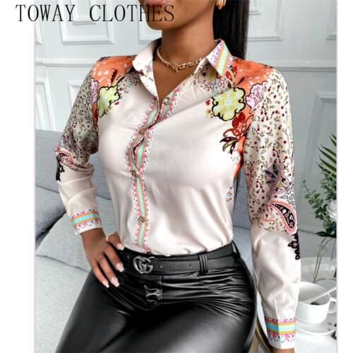 Women Paisley Print Colorblock Long Sleeve Shirt Turn-down Collar Elegant Chic Spring Top Blouse