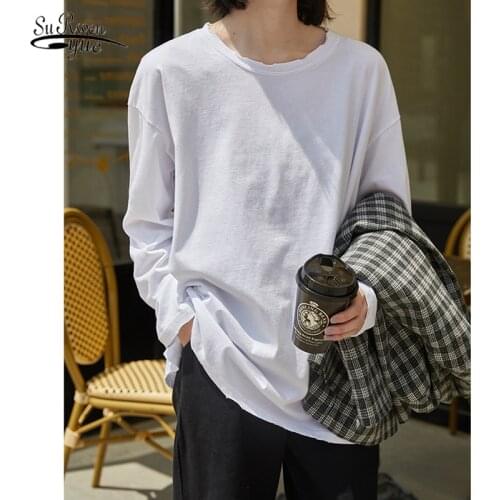 Korean Style Oversized Tops Casual Autumn Long Sleeve Tee Tops Women Solid White Loose Women Blouses Blusas Elegantes 10193