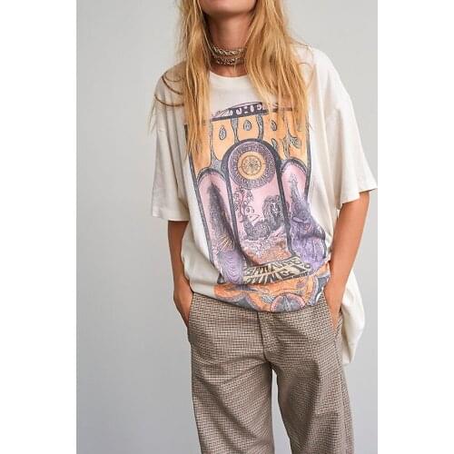 Happie Queens Women Boho Tees short sleeve letter print Vintage T shirt