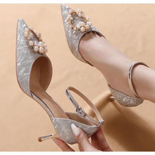 2021 New Fashion Sandals Thin Heels Ankle Strap Wedding Shoes for Women 41 42 43