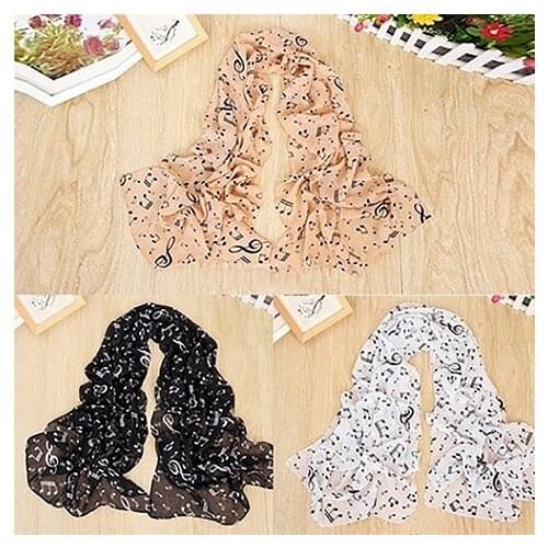 Womens Fashion Korean Style Music Note Printed Long Chiffon Scarf Shawl Wrap