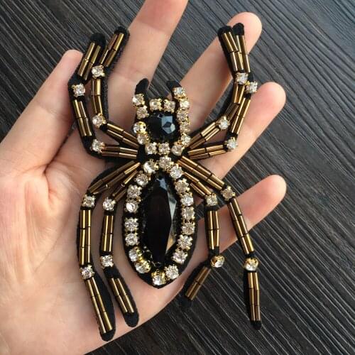 1Pcs Rhinestone Spider Beaded Patch for Clothing Sewing on Bead Applique Shirt Shoes Bags Apparel DIY Decoration Patches LSHB604