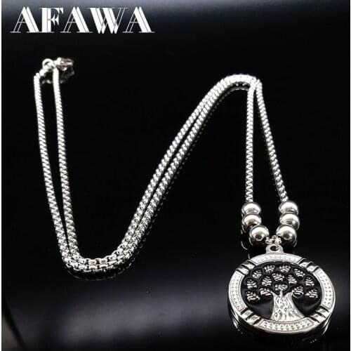 2021 Tree Of Life Stainless Steel Necklace Men Jewelry Black Enamel Silver Color Long Necklace Jewelry collares largos N72266