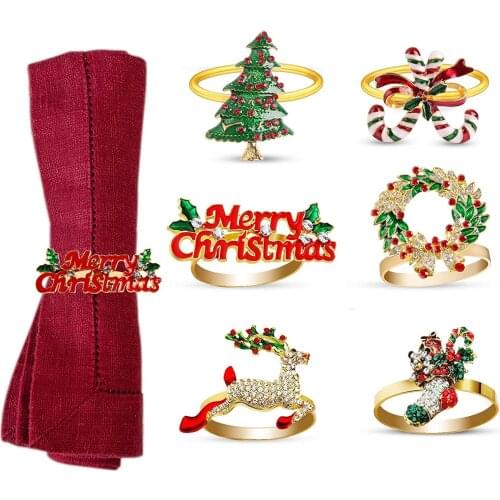 6Pcs Christmas Napkin Rings Delicate Table Decors for Christmas Holiday Wedding Banquet Birthday Daily Table Decor