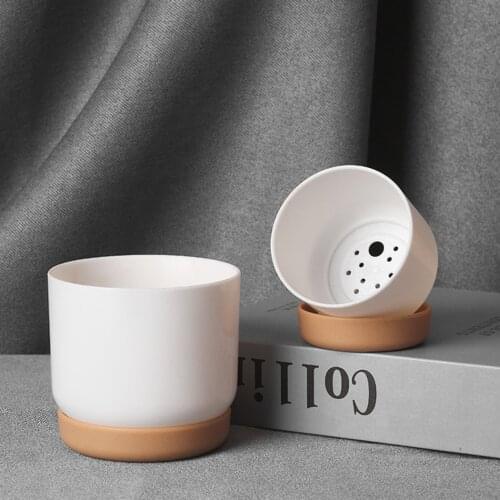 Large Round Plastic Plant Pots With Saucers Garden Flower Planter Home Office Decor Creative Eco-Friendly Indoor Stand Flowerpot