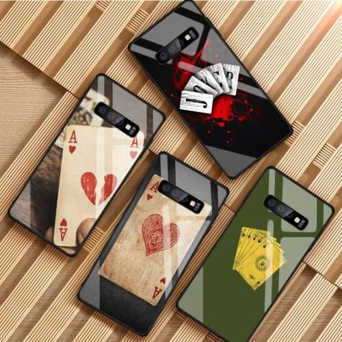 Poker Tempered Glass Phone Case For Samsung Galaxy S8 S9 S10 S20 PLUS J8 J6 J4 2018 NOTE 8 9 10 Cover Shell