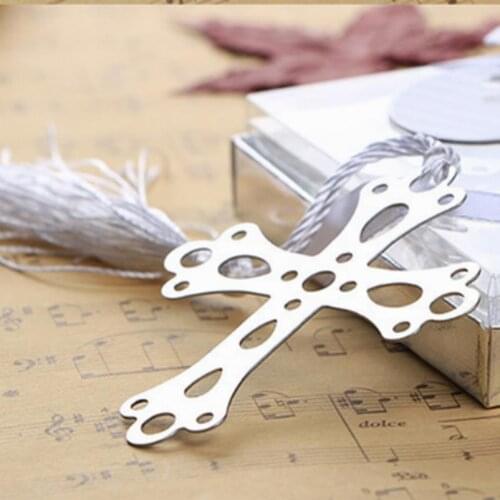 E Wholesale 35PC Cross Bookmarks With Tassel Metal Bookmark Stationery Party Decoration Birthday Gifts Wedding Gifts