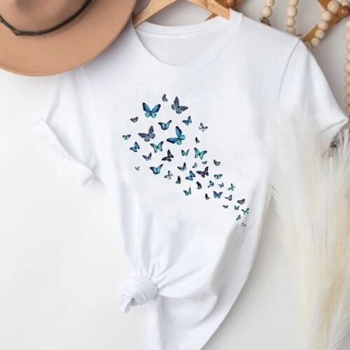 T-shirts for Women Short Sleeve Butterfly Cartoon Spring Summer Clothes Stylish Tshirt Top Lady Print Girl Tee T-Shirt