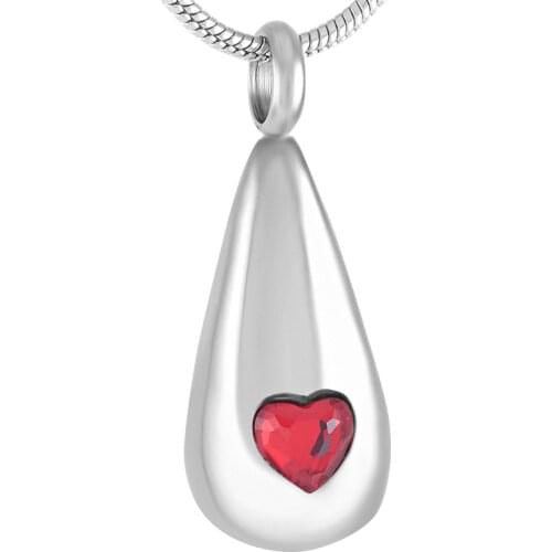 IJD8655 Stainless Steel Cremation Teardrop Crystal Heart Keepsake Pendant for Ashes Urn Memorial Souvenir Necklace Women Jewelry
