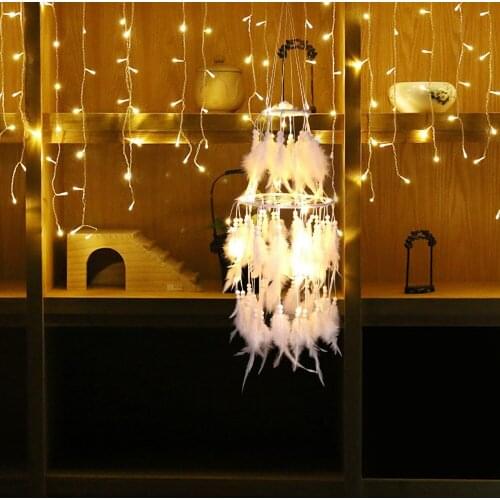 INS Handmade New Creative Small Night Lamp Double Layer Dreamcatcher Wind Chimes Pendant Cute Girl Room Decoration Gifts