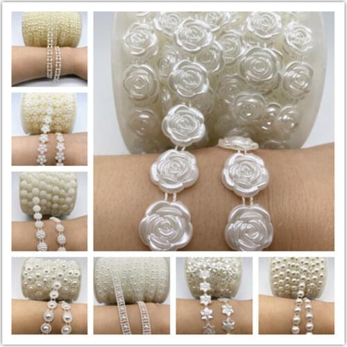 1 Yards 4-17mm Artificial Pearls Flower Beads Chain Garland Flowers Wedding Party Decoration Diy Accessories