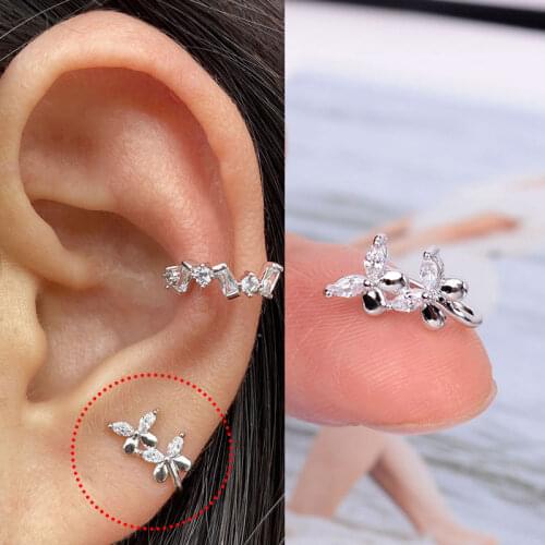 1 Pcs Crystal Cz Nose Ring Fake Piercing Body Jewelry Butterfly Nose Hoop Nostril Nose Ring Flower Helix Cartilage Clip Earring