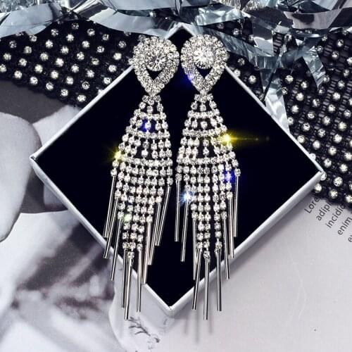 Round Crystal Drop Earrings Silver Color Women Earrings Full Crystal Long Tassel Earrings for Wedding Romantic Christmas Gifts