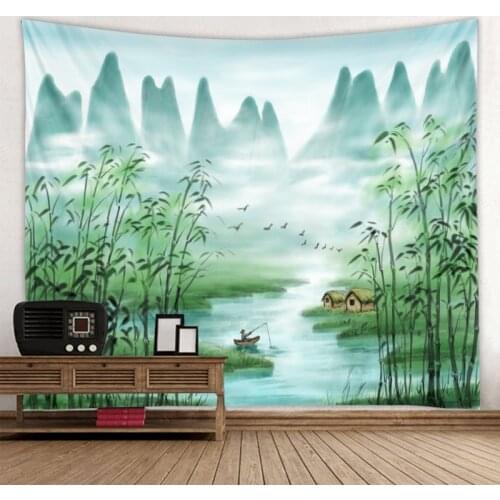 Landscape Landscape Ink Painting Tapestry Art Deco Blanket Curtain Hanging at Home Bedroom Living Room Decoration