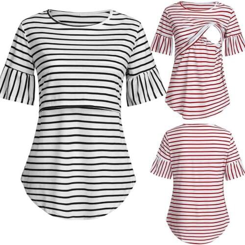 Hot Sale Pregnancy Top Womens Short Sleeve Nursing Striped Tops for Breastfeeding Blouse Summer Casual Shirt vetement grossese