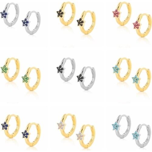 Aide Real 925 Sterling Silver Small Black /Purple Zircon Hoop Earrings For Women Round Piercing Earring Jewelry Pendientes Gifts