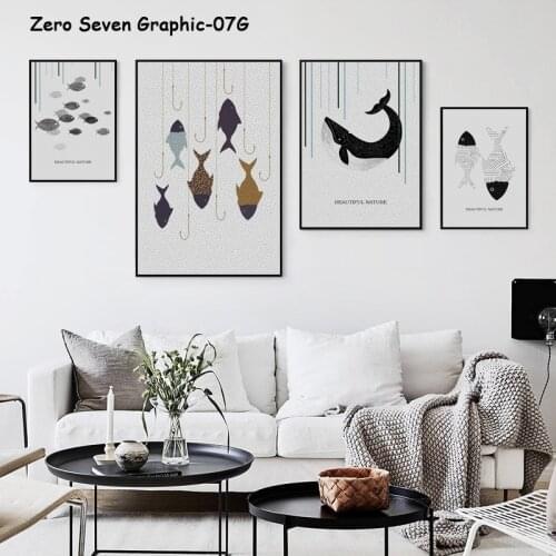 Minimalist Abstract Point Line Fish Whale Canvas Painting Poster And Print Art Picture Wall Parlor Lounge Home Decor Mural