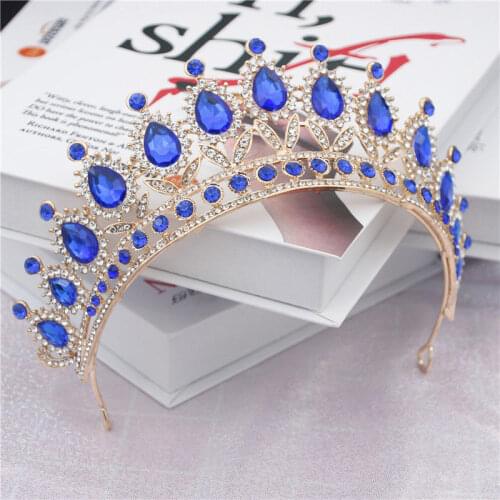 Fashion Baroque Blue Crystal Headband for Royal Queen Tiaras and Crowns Bridal Diadem Prom Wedding Jewelry Head Accessories