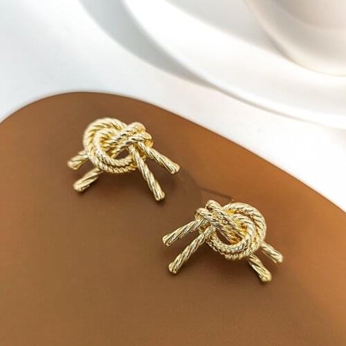 SRCOI Trendy Geometric Metal Twisted Knotted Stud Earring Women Simple Temperament All-Match Alloy Jewelry Accessories 202105