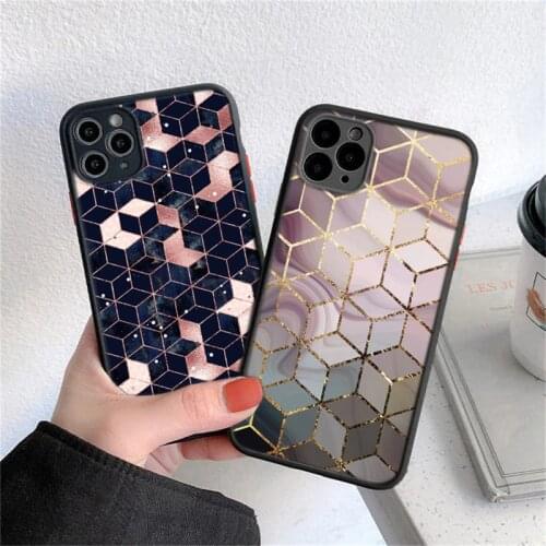 Moskado Fashion Marble Stone Lattice Pattern Phone Cover For iPhone 12 Mini 11 Pro Max X XR XS Max 7 8 7Plus Hard PC Back Cases