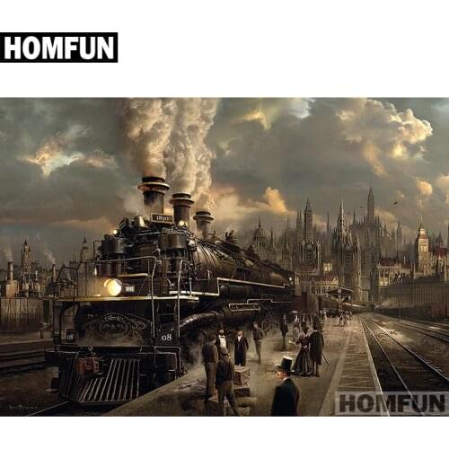 HOMFUN Full Square/Round Drill 5D DIY Diamond Painting "City train" Embroidery Cross Stitch 5D Home Decor Gift A01575