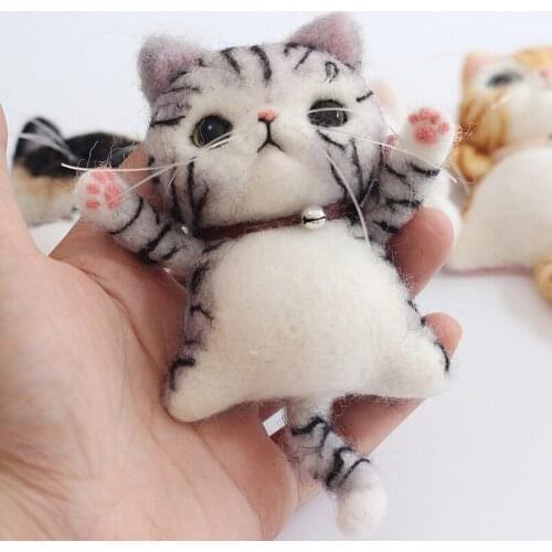 Brooch Cat Needle Felting Kit for Beginner Handmade Wool for Felting Craft Kits Creativity Kit English Manual (Cat A)