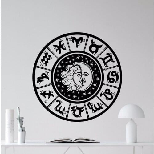 Zodiac Signs Wall Decal Sun Moon Sky Stars Wall Sticker Zodiac Wall Art Mural Removable Vinyl Home Window Decor Wallpaper AY0205