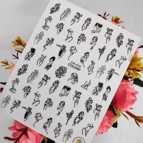 New Geometry Sexy Girl Stickers for nails Design Self adhesive Fashion Nail Art Decoraciones Sliders Foil Manicure Accessories