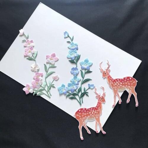 Chinese Style Clothing Patch Sika Deer Flower Embroidery Patches DIY Sewing Appliques For Clothes Sewing Apparel Accessories