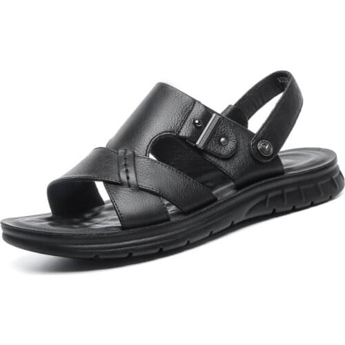 2019 New Leather Sandals Mens Business Dual-use Beach Leather Sandals Non-slip Outdoor Mens Beach Shoes Summer Tide