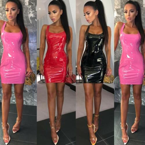 2020 New Solid Women PU Leather Bodycon Short Mini Dress Sexy Wet Look Lingerie Club Wear UK