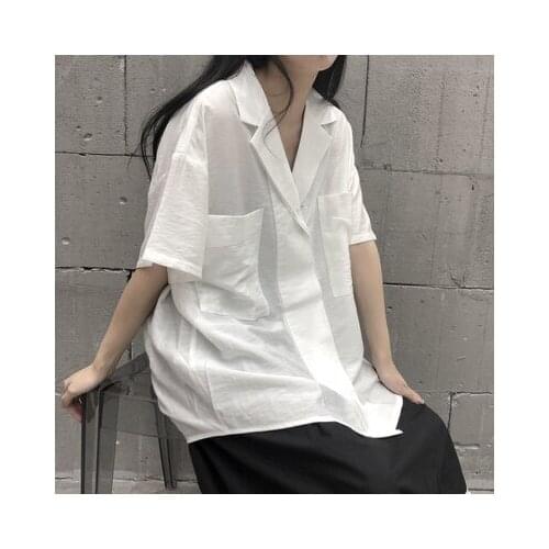 Summer 2020 new jacket white cotton linen texture big pocket shirt loose casual shirt