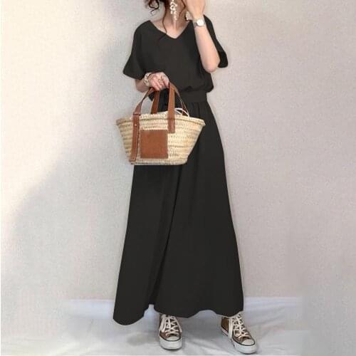 Black Dress Casual Pullover V Neck Tunic High Waist Korean Dresses Women A Line Summer Short Sleeve Fashion Young Ladies Office