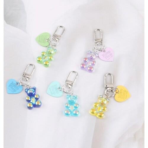 Popular Colorful Heart Bear Keychain Fashion Women Girl Acrylic Gummy Bear Handbag Cute Airpods Pendant Charms Key Chains Gifts