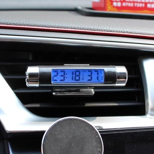 Portable 2 in 1 Car Digital LCD Clock/Temperature Display Electronic Clock Thermometer Car Digital Time Clock Interior Ornaments