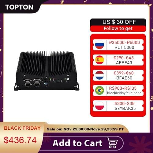 Topton 10th Industrial Fanless Intel i7 10510U i5 10210U Rugged Mini PC 6*COM 2*Lans 8*USB GPIO LPT HDMI WiFi Industrial Mini PC