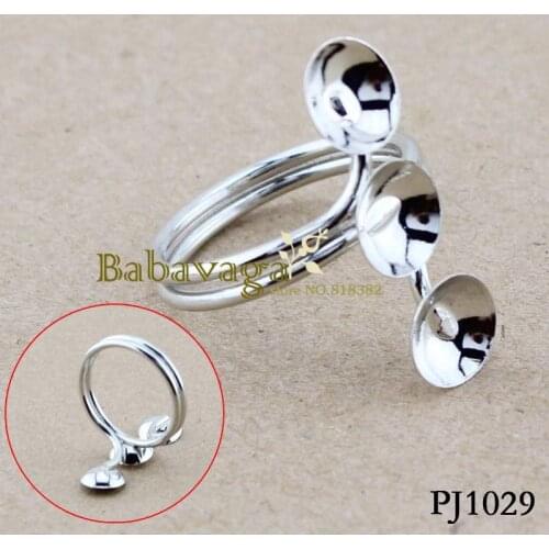 Adjustable Doubole Ring Three Rhinestone Base Blank Glue on Diamond Beads