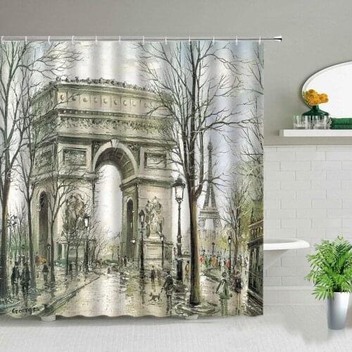 Retro building tower Bathroom curtain Bath curtain curtain Shower curtains Curtains for kitchen curtains curtains in the room