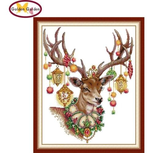 GG Antlers Christmas Painting Cross Stitch Kits Embroidery Animal Joy Sunday 11CT14CT Printed Cross Stitch Set for Home Decor