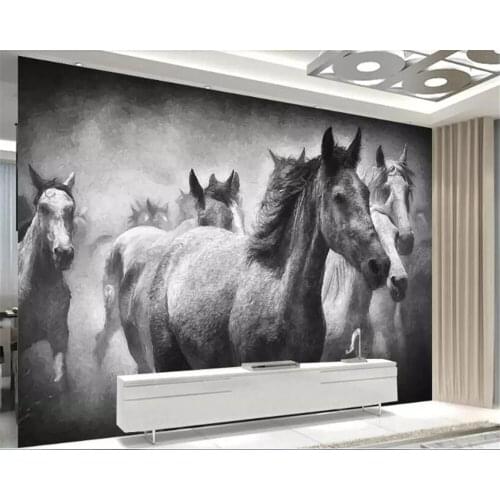 Custom Size Photo Self Adhesive wallpaper kids room Simple 3d Black and White Horse Background Home Interior Murals Waterproof