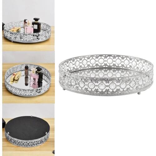 Silver Jewelry Tray Crystal Mirrored Makeup Tray Display Bathroom Bedroom Decor Skin Care Tray Storage Case