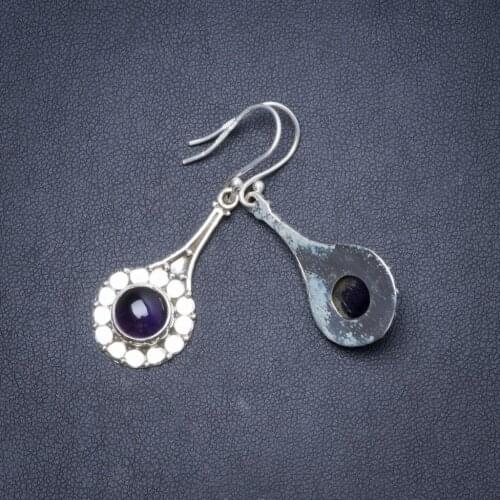 Natural Amethyst Handmade Unique 925 Sterling Silver Earrings 1.75" Y1893