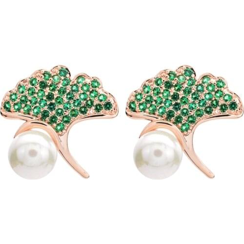 High Quality Lotus Leaf Pearl Fashion Zircon Earrings Romantic Jewelry Earrings for Women/Girls Wedding Party ER-331
