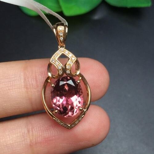 Fine Jewelry G18K Real 18K Gold Jewelries Rose Gold 100% Natural Tourmaline Gemstone Pendant Necklace