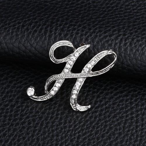 A-Z Letter Cute Brooch For Women Men Rhinestones Silver Color Metal Pins Suit Shirt Collar Jewelry Accessories Christmas Gift