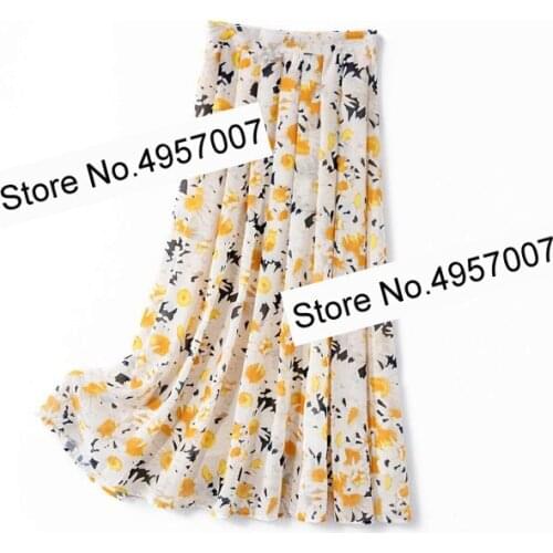 Elfbop Ladies High Waist Daisy Floral Printed Pleated Midi Skirt With Slit Detail