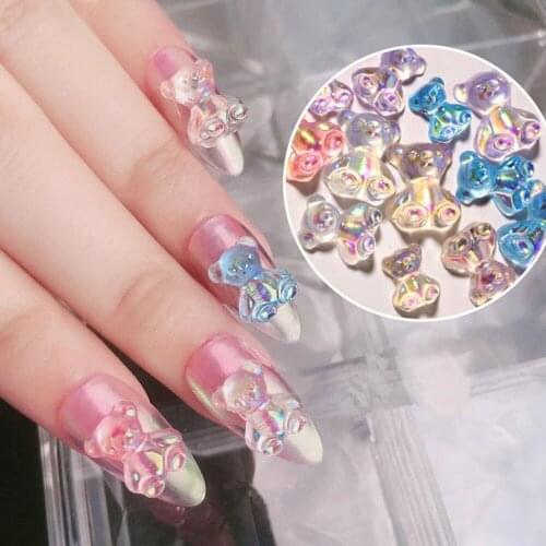 10 Pcs Aurora Cartoon Crystal Little Bear Nail Art Accessories Resin Kawaii Candy Color Bear Stereo 3d Manicure Diy Decoration